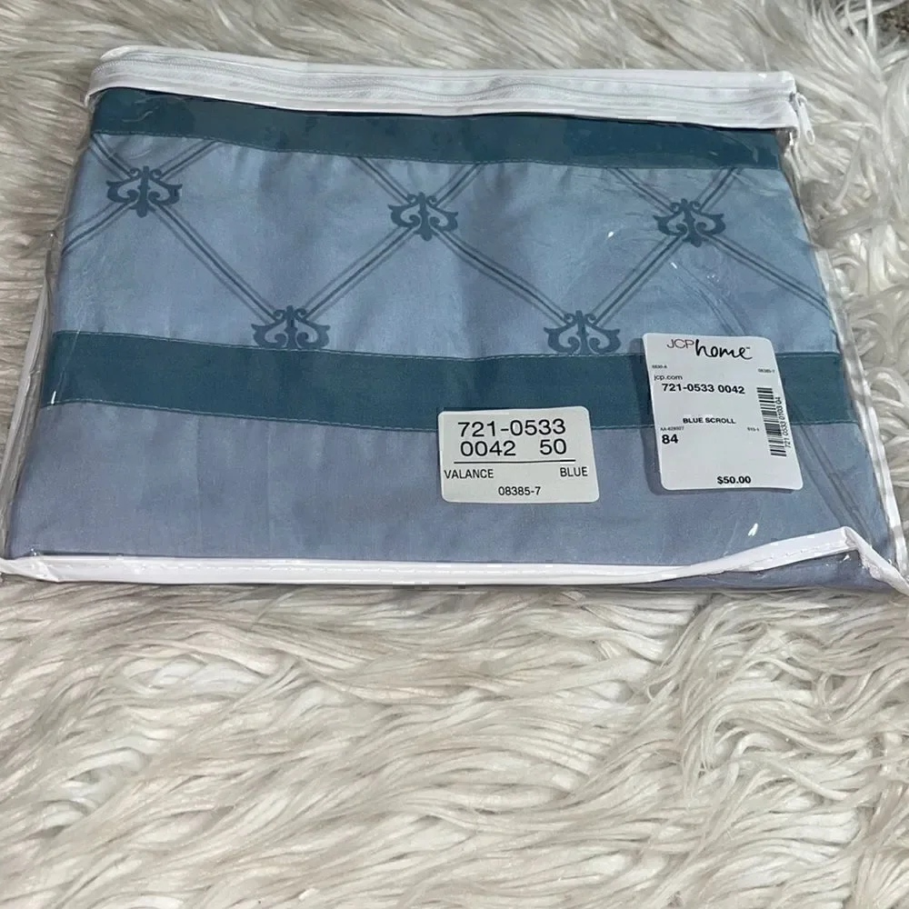 ‎JCPenney Home Valance blue scroll 84x9”
